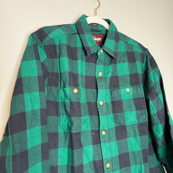 Alesbury Fireside Brushed Flannel Shirt Green Navy Check NWT Men Size Medium - Picture 3 of 8
